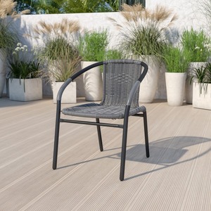lot 2481 image: Flash Furniture Gray Rattan Indoor-Outdoor Restaurant Stack Chair