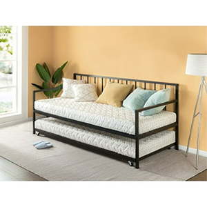 lot 3408 image: Zinus Eden Twin Daybed and Trundle Set  Premium Steel Slat Support  Daybed and Roll Out Trundle Accommodate Twin Size Mattresses Sold Separately
