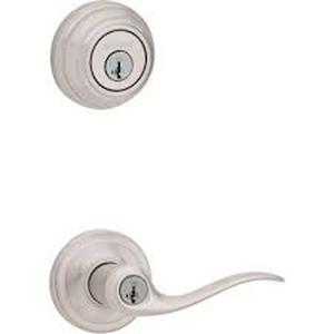 lot 3358 image: Kwikset 991 Tustin Keyed Door Lever and Sgl Cyl Deadbolt Combo Pack in SN