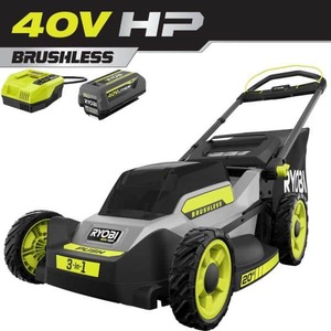 lot 5694 image: RYOBI 40V HP Brushless 20 in. Cordless Battery Walk Behind Push Mower with 6.0 Ah Battery and Charger