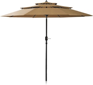 lot 5845 image: Patiassy 11ft Round 3 Tier Patio Umbrella Beige
