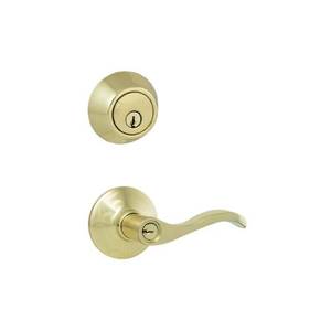 lot 3797 image: Defiant Naples Polished Brass Keyed Entry Door Handle with Single Cylinder Deadbolt Combo Pack