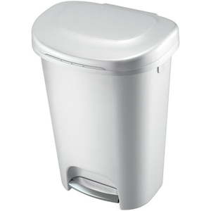 lot 3528 image: Rubbermaid, Premium Step On Wastebasket, Plastic, 13 gal, White, 26 x 18
