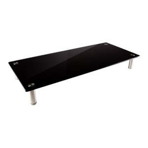 lot 3747 image: Monoprice Medium Multimedia Desktop Stand Black Glass 25.6 x 11.0 - Stand & Riser Desktop TV Stand Dual Monitors with Height Adjustable Legs