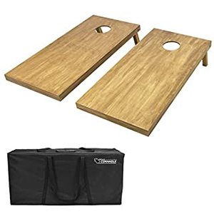 lot 5912 image: GoSports Regulation Size Wooden Cornhole Set with Light Brown Finish - Includes Carrying Case (B07TC5X8P5)