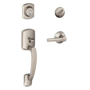 lot 1846 image: Schlage Greenwich Satin Nickel Single Cylinder Deadbolt with Broadway Lever Door Handleset