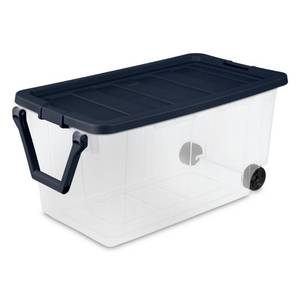 lot 3765 image: Sterilite 160 Qt. Wheeled Storage Box, Clear Base with Ink Lid