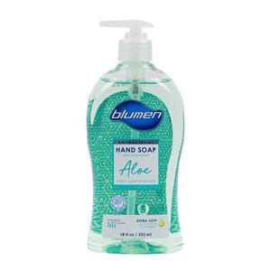 lot 3639 image: Blumen Antibacterial Aloe Hand Soap, 12 Bottles, 18oz Each