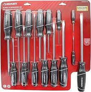 lot 3732 image: Husky Screwdriver Set (15-Piece), Missing 1 14 Only, Silver, Black Handled