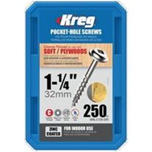 lot 3739 image: Kreg SML-C125-250 Pocket Screws - 1-14 #8 Coarse Washer-Head 250ct