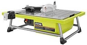 lot 2595 image: Ryobi WS722 7 Inch 4.8 Amp Portable Tabletop Wet Tile Saw with Miter Guide and Induction Motor (New Open Box)