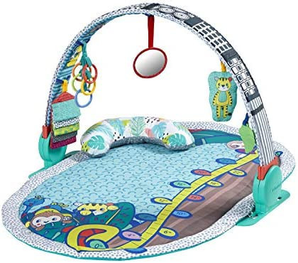 lot 23164 image: Infantino 3-in-1 Deluxe Magic Arch Sensory Development Gym - 3 Ways to Play with Dual-Sided Magical Arch for Captivating Overhead Visuals Plus Tummy-Time Bolster & Mat with Growth Chart, Teal