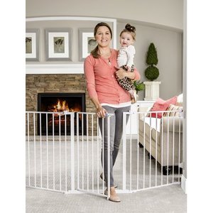lot 10361 image: Regalo Open Area Baby Gate in White, up to 76 with Walk Through Door