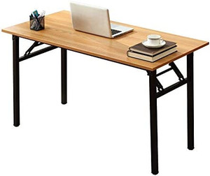 lot 10367 image: Need Home Office Desk 47 inches Folding Computer Table Workstation No Install, Teak, Teak and Black