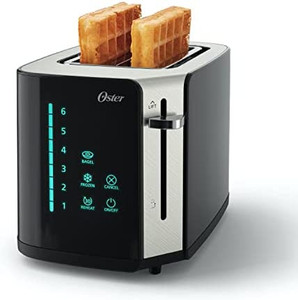 lot 10385 image: Oster 2-Slice Toaster, Touch Screen with 6 Shade Settings and Digital Timer, BlackStainless Steel
