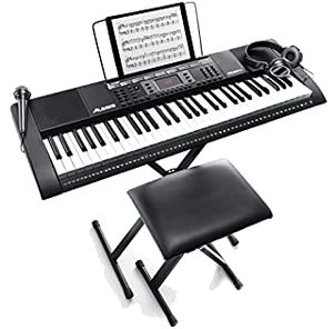 lot 19143 image: Alesis Melody 61 Key Keyboard Piano for Beginners with Speakers, Digital Piano Stand, Bench, Headphones, Microphone, Music Lessons and Demo Songs (B07987K4F5)