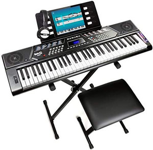 lot 20968 image: RockJam 61 Key Keyboard Piano With Pitch Bend Kit, Keyboard Stand, Piano Bench, a Simply Piano App