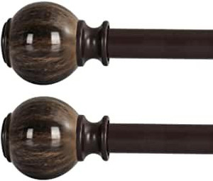 lot 20976 image: Oneach 2 Pack 28-48 Adjustable Curtain Rod 1 Brown Extendable Metal Single Window Rod for Curatins with Decorative Imitation Marble Resin Twisting Finials Drapery Treatment Window Rods