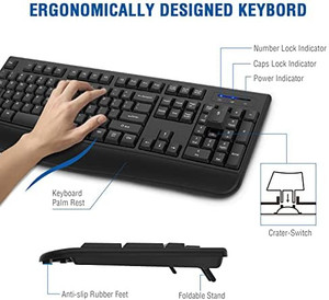 lot 20982 image: EDJO Wireless Keyboard 2.4G Ergonomic Full Size Keyboard with Wrist Rest