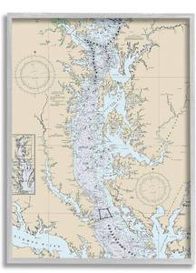 lot 30291 image: Broken framing-Stupell Industries Potomac River Chesapeake Bay Coastal Map Beige, Designed by Daphne Polselli Gray Framed Wall Art, 24 x 30, Tan