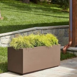 lot 67 image: PolyStone Planters 46-in W x 19-in H Milan Tall MixedComposite Planter, Chocolate Brown