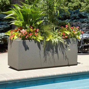 lot 68 image: PolyStone Planter Milan Tall 46 in. x 17 in. Composite Trough, Gray Granite