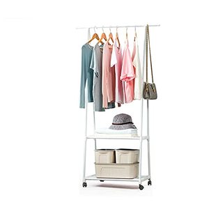 lot 111 image: YISONHO Multifunctional Clothing Garment Rack with Removable Wheels Two-tier Shelf Clothes Organizer Hanging Handy Storage (White)