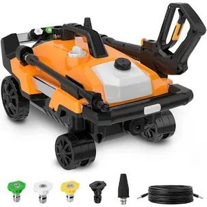 lot 112 image: SUNPOW Electric Pressure Washer 4-Wheel Dual Form Power Washer 2300 PSI 2.0 GPM High Pressure Car Washer Machine with Telescopic Rod, Onboard Detergent Tank and 5-Nozzle, Best for Home, Patio