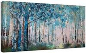 lot 124 image: Ardemy Blue Tree Canvas Wall Art Forest Landscape Picture, Modern Birch Trees Nature Teal Abstract Painting Artwork 40x20 Framed Ready to Hang for Home Office Living Room Bedroom Bathroom Wall Decor