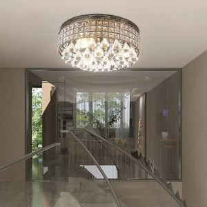 lot 132 image: Maxax 4 Lights Crystal Chandelier, Modern Drum Ceiling Light Fixture Lamp, Raindrop Flush Mount Round Metal Shade, for Dining Room, Living Room, Bathroom, Bedroom, Bronze