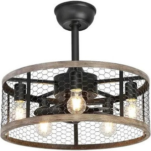 lot 136 image: Ohniyou 20 Caged Ceiling Fans with Lights, Rustic Farmhouse Ceiling Fan with Lights Remote Control, Reversible Motor, 3 Speeds, 4 Hours Timing Ceiling Fan Light Fixture for Dining Room Bedroom