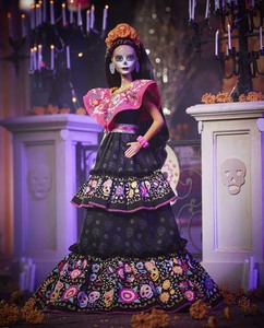 lot 153 image: Barbie 2021 Dia De Muertos Doll (11.5-in) Wearing Traditional Embroidered Dress, Flower Crown & Calavera Face Paint, Gift for Collectors