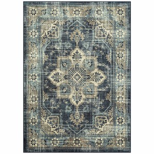 lot 167 image: Maples Rugs Cora Distressed Medallion Area & Washable Throw Rug, Blue, 2X6 Ft