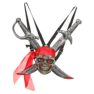 lot 206 image: Charades Costumes Adult Child Kids Pirates of the Caribbean Skull Swords Bloody Skull Backpack