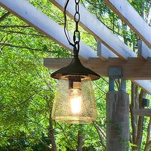 lot 232 image: LOG BARN Outdoor Pendant Lights, Porch Fixture in Painted Black Metal with Clear Bubbled Glass Globe, Hanging Lantern Lamp for Gazebo, Entry, Yard