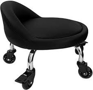 lot 238 image: Rolling Stool with Backrest Low Height IMMER LIEBEN Roller Stool with Universal Swivel Caster Wheels for Home Office, Adult, Kids Chair, Garage, Library PU Leather Black