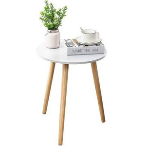 lot 239 image: Side Table, OTTOLIVES White End Table, Small Sofa End Table Indoor Accent Table for Small Spaces, Living Room, Bedroom, Balcony, Easy Assembly Decor Bedside Table with Wood Legs (Wood)