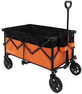 lot 247 image: Moon Lence Collapsible Outdoor Utility Wagon Heavy Duty Folding Garden Portable Hand Cart with All-Terrain Beach Wheels, Adjustable Handle & Drink Holders