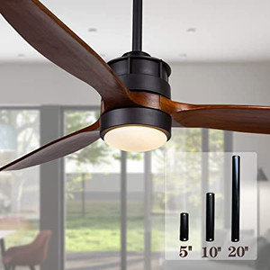 lot 248 image: LAMPSMORE 52 Inch Ceiling Fan with Lights,Black Ceiling Fan Light Kit For Bedroom,Modern Ceiling Fan with Remote,Rustic Farmhouse Ceiling Fan With 3 Solid Wood Blades