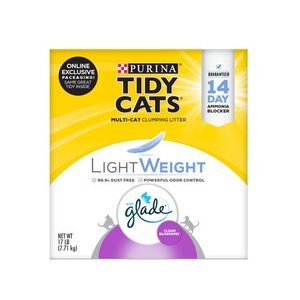 lot 304 image: Purina Tidy Cats Low Dust Multi Cat Clumping Cat Litter LightWeight Glade Clean Blossoms 17 lb. Box