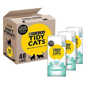 lot 312 image: Purina Tidy Cats Unscented Cat Litter, Free & Clean Clumping Clay Cat Litter, Recyclable Box - (3) 13.33 lb. Bags