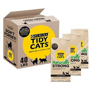 lot 314 image: Purina Tidy Cats Natural Cat Litter, Naturally Strong Multi Cat Kitty Litter, Recyclable Box - (3) 13.33 lb. Bags