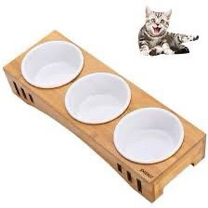 lot 331 image: Ceramic Pet Cat Bowls Small Dog Bowls Three For Food And Water With Elavated