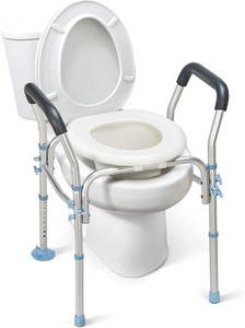 lot 2603 image: OasisSpace Stand Alone Raised Toilet Seat 300lbs - Heavy Duty Medical Raised Homecare Commode and Safety Frame, Height Adjustable Legs, Bathroom Assist Frame for Elderly, Handicap, Disabled