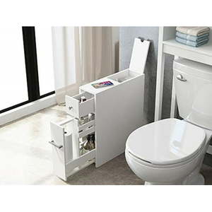 lot 2612 image: Spirich Home Slim Bathroom Storage Cabinet, Free Standing Toilet Paper Holder, Bathroom Cabinet Slide Out Drawer Storage,White