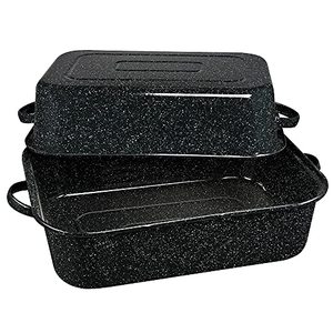 lot 2616 image: Granite Ware 25 lb. Capacity 19.5 in. Covered Rectangular Roaster, Speckled Black Enamel on Steel