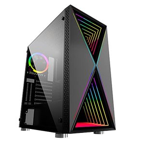 lot 2634 image: Bgears b-BlackWidow-RGB Black Gaming PC ATX case, Special Ripple Effect Front Panel, Tempered Glass Side. 2 x USB3.0, 3 x PWM 120mm ARGB Fans, Fan Controller with Remote, Support up to EATX Board