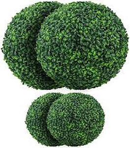 lot 2636 image: MYOYAY 4Pcs Artificial Boxwood Ball Two 18.9 and Two 9 Artificial Plant Topiary Ball Faux Boxwood Decorative Balls for Indoor,Outdoor,Garden,Wedding,Home D�cor