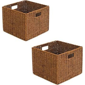 lot 2745 image: 2 BASKETS Trademark Innovations Foldable Storage Basket, 12L x 12W x 12H, Brown, 2 Pack
