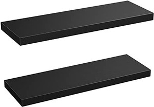 lot 2751 image: AMADA HOMEFURNISHING Floating Shelves Wall Mounted, 24 x 9 Inch Wall Shelves for Bathroom, Bedroom, Living Room, Black Shelves Set of 2 - AMFS05